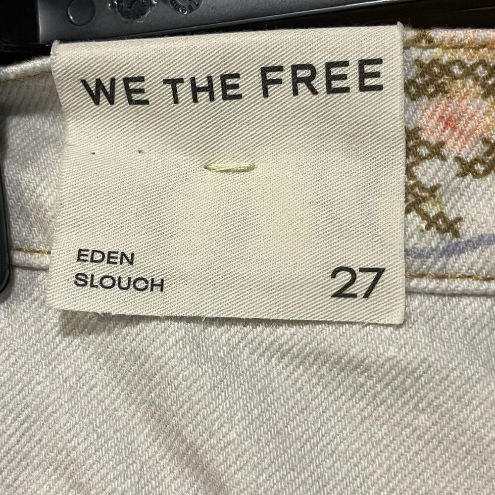 Free People We The Free Eden Slouch Jeans Cross Stitch Print Button Fly Size 27 - Picture 12 of 16